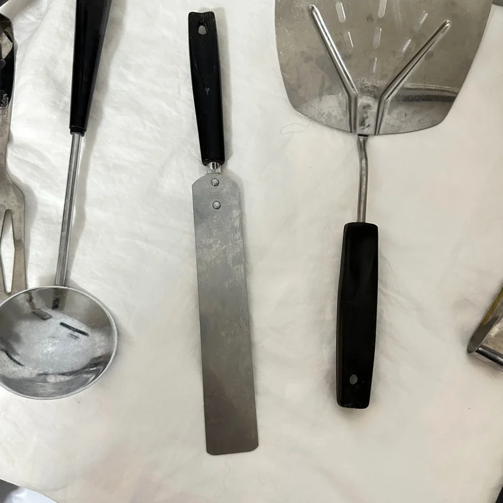 OXO Ekco Foley Kitchen Utensil Vintage Lot Silver Black Good Spatula Tongs